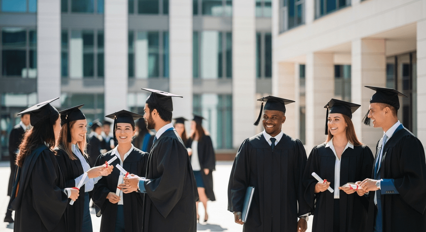 Students celebrating graduation on campus